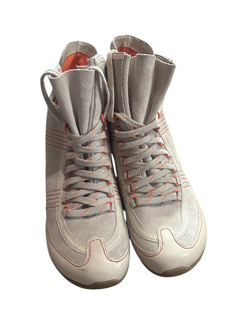 Tsubo Gardo Bone Beige Suede Leather Wedge Ankle Boots Orange Details Sz 8.5 - Picture 6 of 15